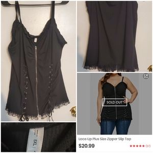 Lace up plus size zipper front top